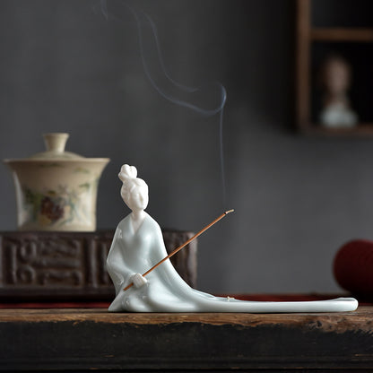 Ceramic Incense Burner with Ash Catcher - Handcrafted Zen Decor for Stick Incense (18.5x5.9x11.9cm)
