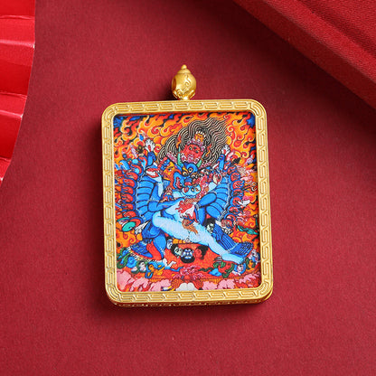 Golden Mahakala Pendant Necklace – Nepalese Thangka Gawu Box Decorative Pendant