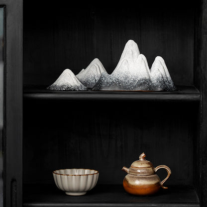 Ceramic Snow Mountain Miniature - Zen Home Decor for Tabletop & Aquarium (Handcrafted Chinese-Style Landscape)