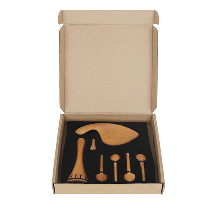 Professional Ebony-Inlaid Boxwood Violin Set (4/4-3/4) – 4-Piece Tailpiece, Pegs, Chinrest & Endpin – Non-Slip Groove Design