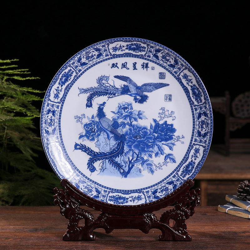 Jingdezhen Blue & White Porcelain Plates - Hand-Painted Chinese Decor (25cm Diameter, 16 Classic Designs, 1000g)