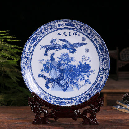Jingdezhen Blue & White Porcelain Plates - Hand-Painted Chinese Decor (25cm Diameter, 16 Classic Designs, 1000g)