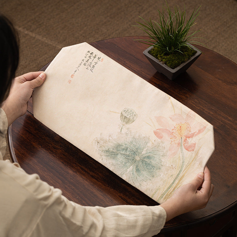 Luxury Zen Tea Table Runner – Vintage Brocade Cloud Pine Design, Chinese-style Tea Table Decor