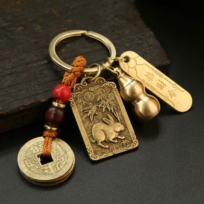 Get Lucky with Our Alloy Wucai God Zodiac Box and Keychain Pendant Set for Wealth and Good Fortune