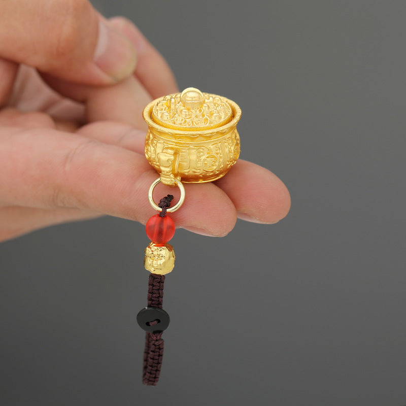 Shiny Zodiac Pendant with Rotating Fortune Bowl and Wealthy Keychain