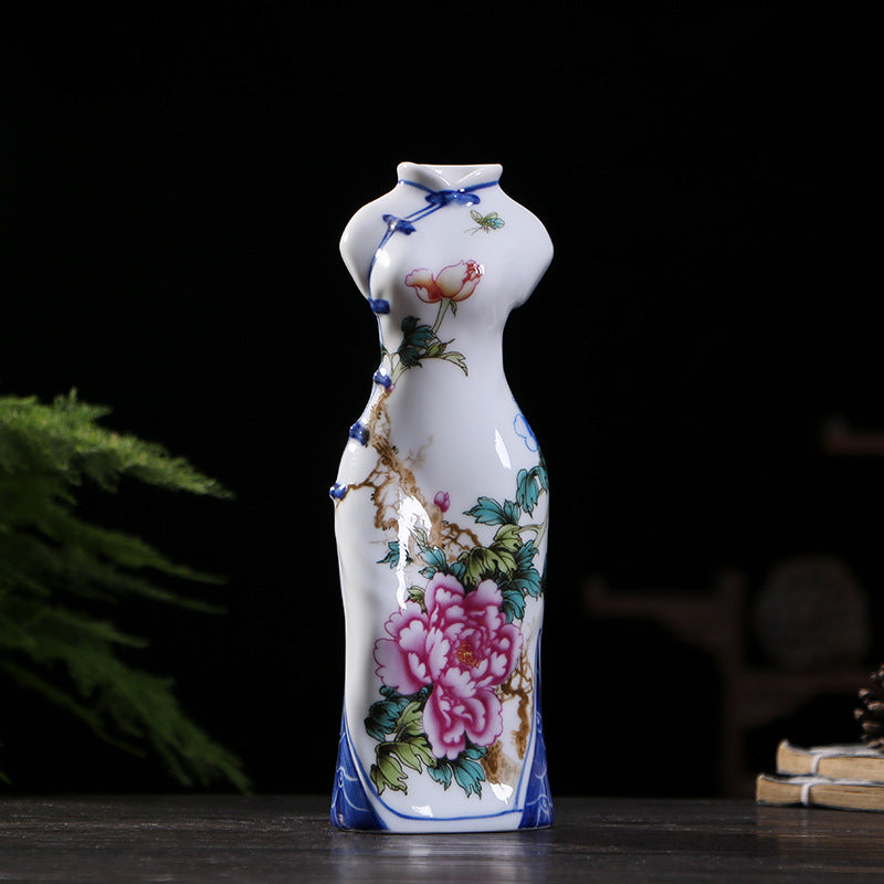 Jingdezhen Hand-Painted Porcelain Vases - Qipao-Inspired Home Decor (3 Floral Designs: Peony/Magnolia/Chrysanthemum)