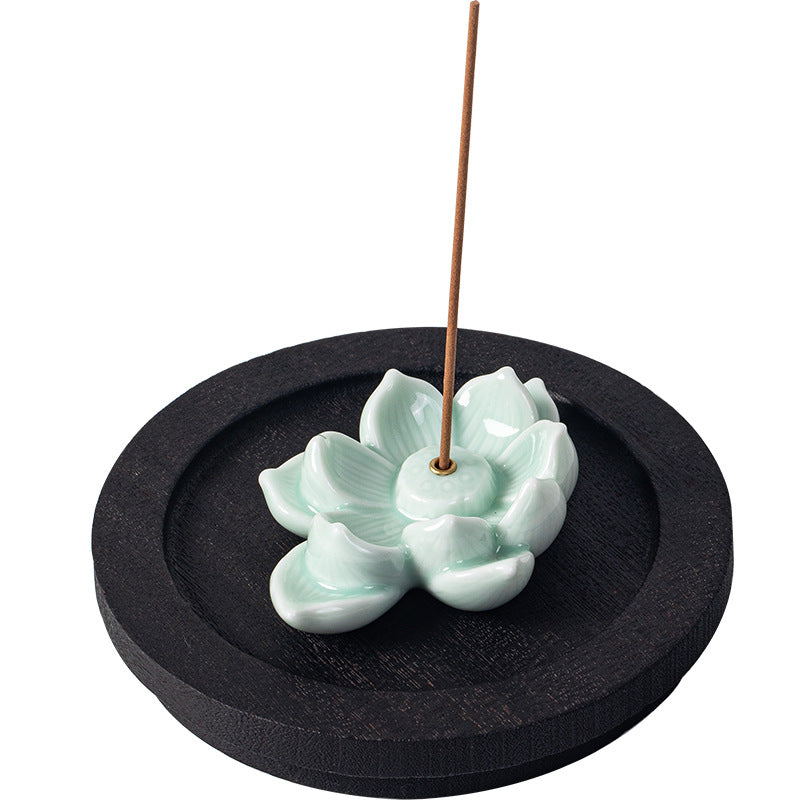 Lotus Ceramic Incense Holder - Zen Meditation Stick Incense Burner for Home & Tea Table (With Stable Base)