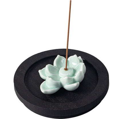 Lotus Ceramic Incense Holder - Zen Meditation Stick Incense Burner for Home & Tea Table (With Stable Base)