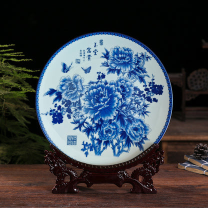 Jingdezhen Blue & White Porcelain Plates - Hand-Painted Chinese Decor (25cm Diameter, 16 Classic Designs, 1000g)