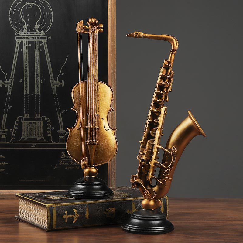 Chic Violin and Saxophone Figures for Home Decor, Living Room and Office Display