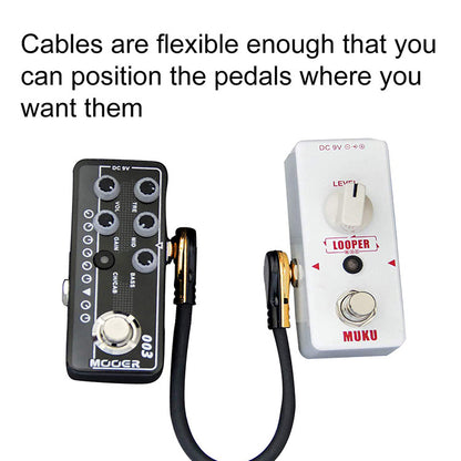 Flat Patch Cable for Guitar Pedals - Noise-Reducing 6.35mm Connector (15cm/30cm, Black/Silver/Gold)
