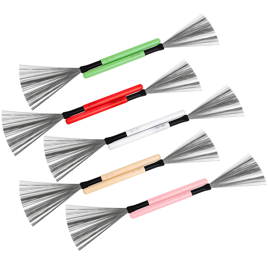 High Carbon Steel Drum Brushes with Maple Wood Handle – 5-Color Durable Percussion Brushes for Cajon, Drums & More