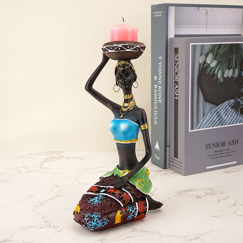 European Style Black Man Candle Holder, Resin Art Craft, Unique Cafe and Bar Decor