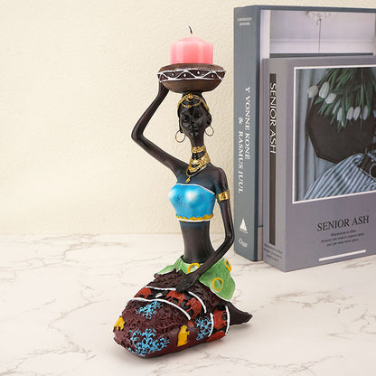 European Style Black Man Candle Holder, Resin Art Craft, Unique Cafe and Bar Decor
