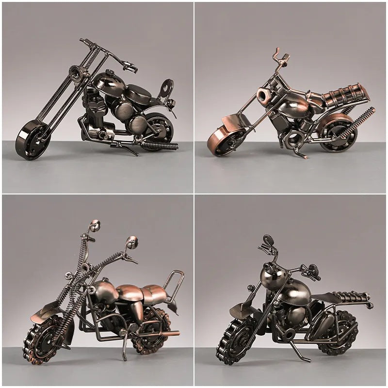 Retro Metal Motorcycle Figurine – Electroplated Iron Sculpture for Desktop & Living Room