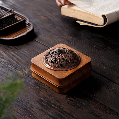 Walnut Wood Incense Burner – Round Shape Natural Wooden Incense Holder for Home & Tea Room