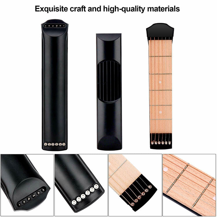 Portable 6-String Guitar Trainer - Chord Practice Tool with Steel Strings (Not a Real Guitar, 17.7" Practice Neck)