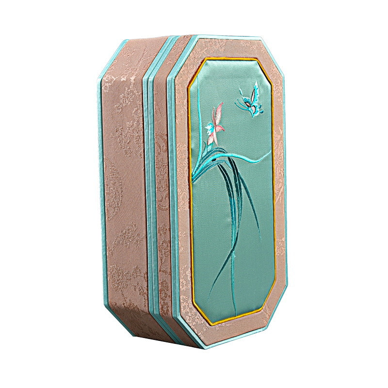 High-End Octagonal Embroidered Jewelry Box – Elegant Handcrafted Jewelry Tray