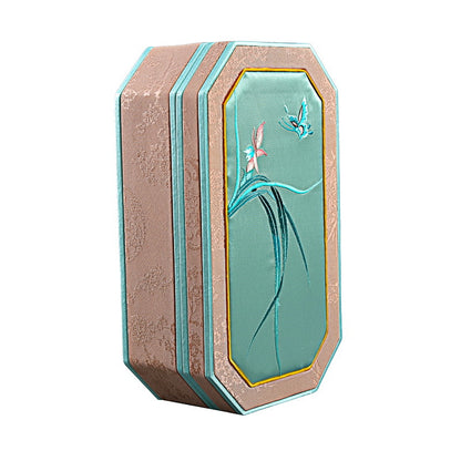High-End Octagonal Embroidered Jewelry Box – Elegant Handcrafted Jewelry Tray