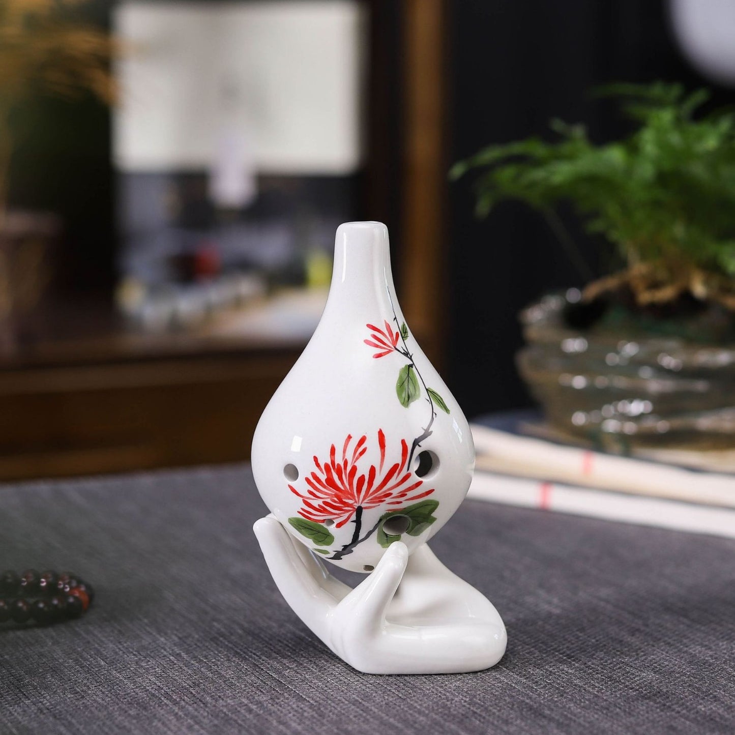 6-Hole Alto C Ceramic Ocarina - Hand-Painted Design with Gift Box, Music Sheet & Neck Strap (AC Tuned)