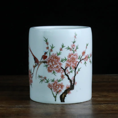 Jingdezhen Ceramic Brush Holder - 13 Classic Chinese Designs for Desk Organization (12cm Height, 10cm Diameter)