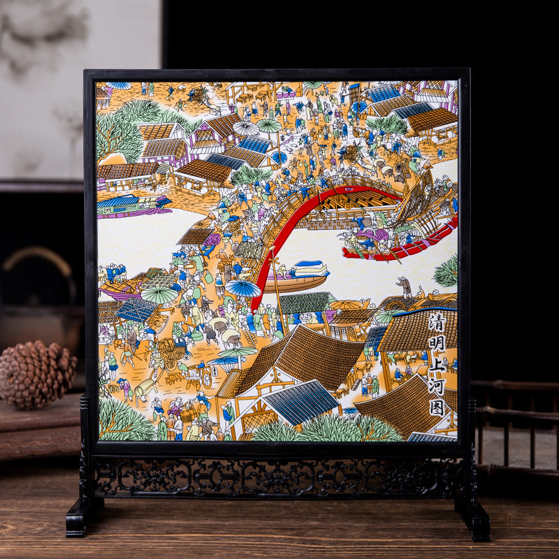 Jingdezhen Porcelain Wall Art - Chinese Famille Rose Ceramic Panel with Frame (36x30cm, 8 Classic Designs)