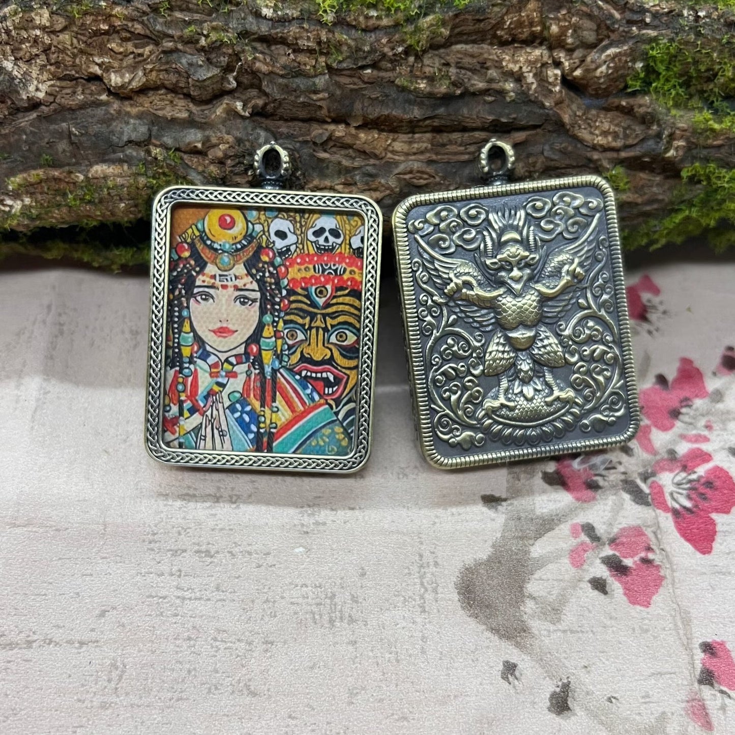 Nepalese Thangka Ghau Box Pendant with Hanging Cord – Handcrafted Sacred Amulet