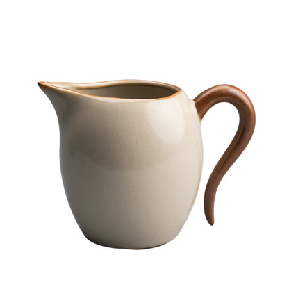 Beige Ru Kiln Fairness Cup - Crackle Glaze Ceramic Tea Divider with Side Handle (Multiple Sizes Available)