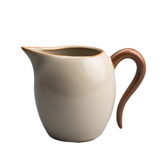 Beige Ru Kiln Fairness Cup - Crackle Glaze Ceramic Tea Divider with Side Handle (Multiple Sizes Available)