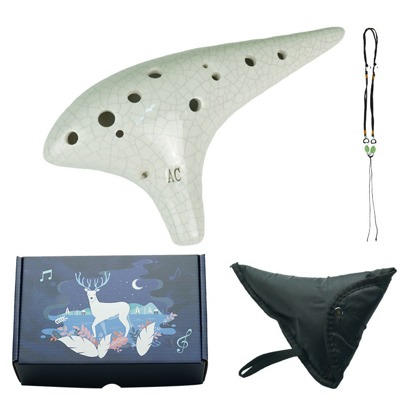 12-Hole Alto C Ceramic Ocarina - Smoked Finish with Music Sheet, Neck Strap & Carry Bag (AC Tuned)