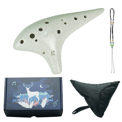 12-Hole Alto C Ceramic Ocarina - Smoked Finish with Music Sheet, Neck Strap & Carry Bag (AC Tuned)