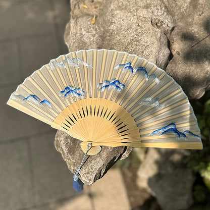 Elegant Suzhou Embroidered Folding Fan - Traditional Ancient Style Handheld Fan