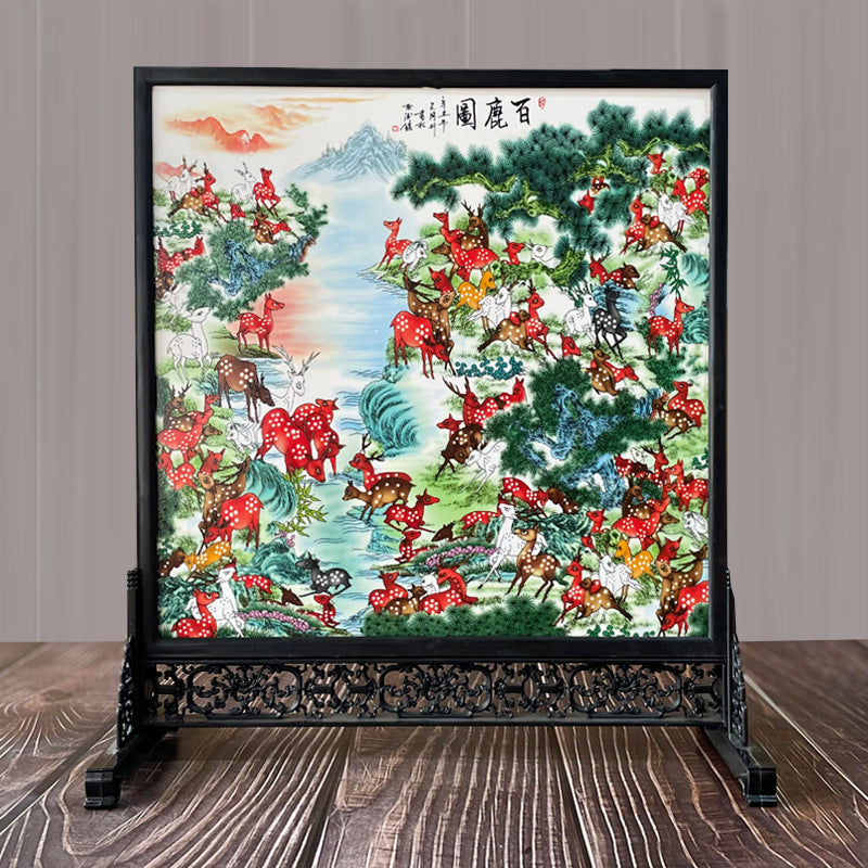 Jingdezhen Porcelain Wall Art - Chinese Famille Rose Ceramic Panel with Frame (36x30cm, 8 Classic Designs)