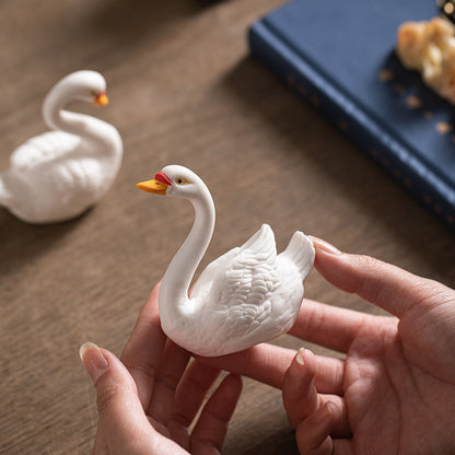 Ceramic Swan Decor Set - Elegant White Swan Figurines for Home, Office, or Fish Tank Landscape (Pair)