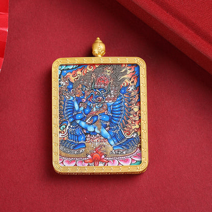 Golden Mahakala Pendant Necklace – Nepalese Thangka Gawu Box Decorative Pendant
