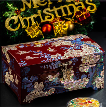 Mother of Pearl Lacquerware Jewelry Box, Wedding Gift, High-end Wooden Ear Jewelry Necklace Storage Box, Chinese Style Lockable Pearl Treasure Box