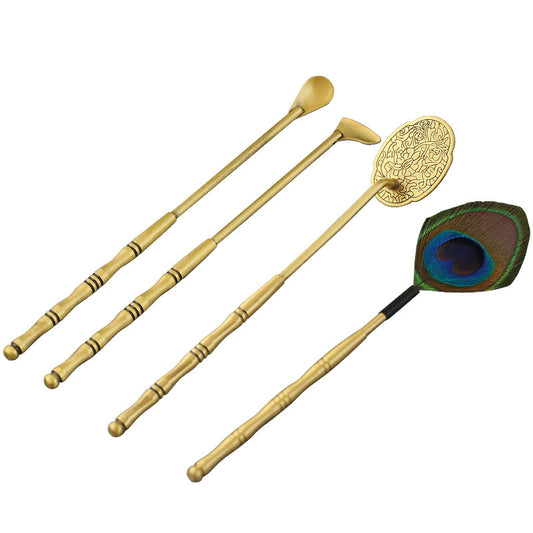 Complete Incense Ritual Kit – Featuring Peacock Feather Brush, Scoop, Press & Shovel