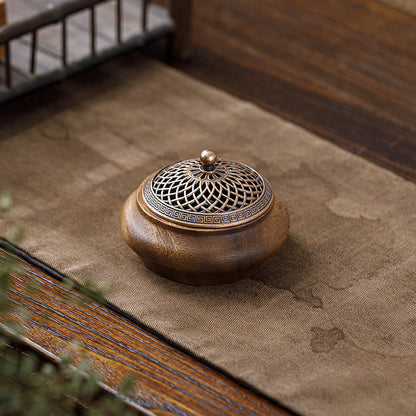 Walnut Wood Incense Burner – Round Shape Natural Wooden Incense Holder for Home & Tea Room