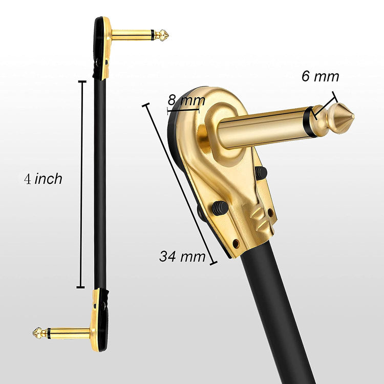 Flat Patch Cable for Guitar Pedals - Noise-Reducing 6.35mm Connector (15cm/30cm, Black/Silver/Gold)