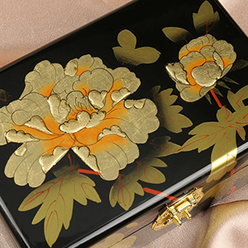 Lacquerware Jewelry Box – Exquisite Chinese Handcrafted Jewelry Storage Box with Mirror, Decorative Gift Box for Rings, Necklaces & Earrings