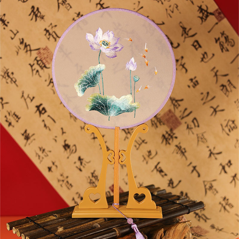 Exquisite Dual-Sided Embroidered Round Fan - Ancient Style Decorative Hand Fan