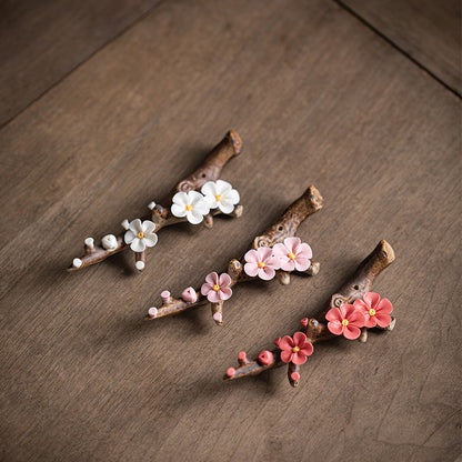 Handmade Ceramic Peach Blossom Incense Holder - Multi-functional Zen Decor for Sticks Incense (11.5x3x2cm)