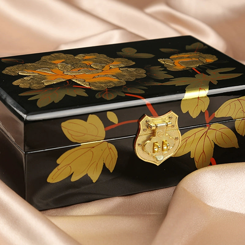 Lacquerware Jewelry Box – Exquisite Chinese Handcrafted Jewelry Storage Box with Mirror, Decorative Gift Box for Rings, Necklaces & Earrings