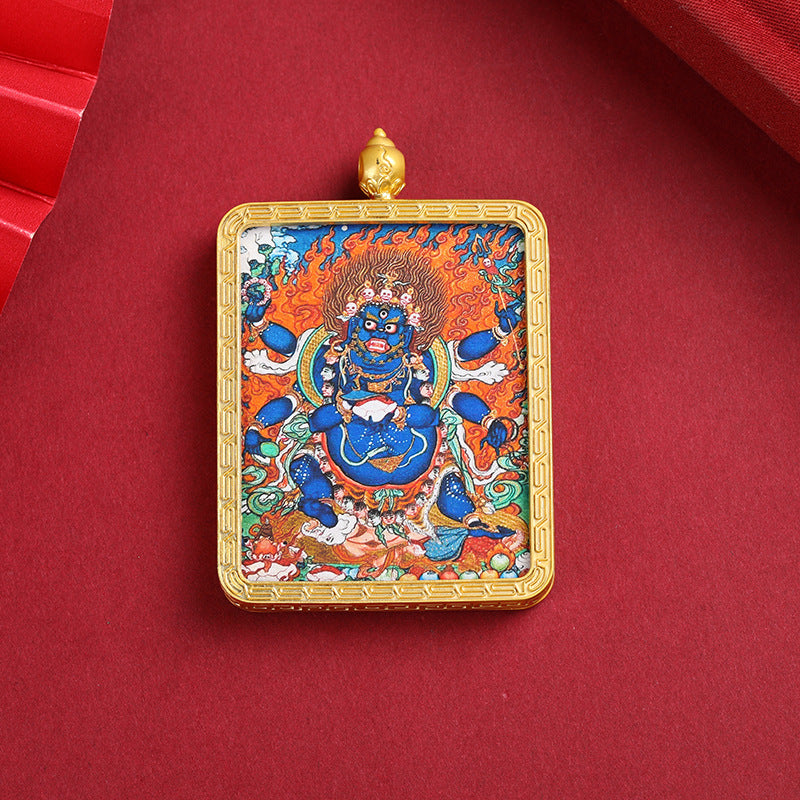 Golden Mahakala Pendant Necklace – Nepalese Thangka Gawu Box Decorative Pendant