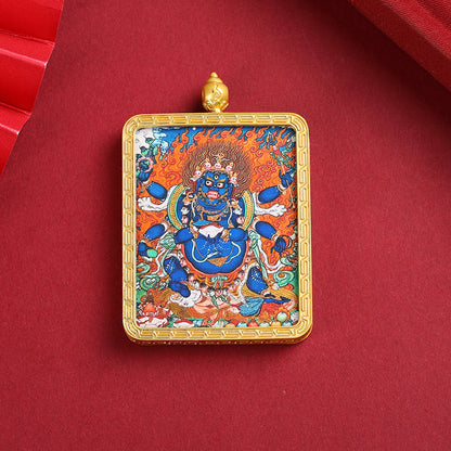 Golden Mahakala Pendant Necklace – Nepalese Thangka Gawu Box Decorative Pendant