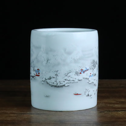 Jingdezhen Ceramic Brush Holder - 13 Classic Chinese Designs for Desk Organization (12cm Height, 10cm Diameter)