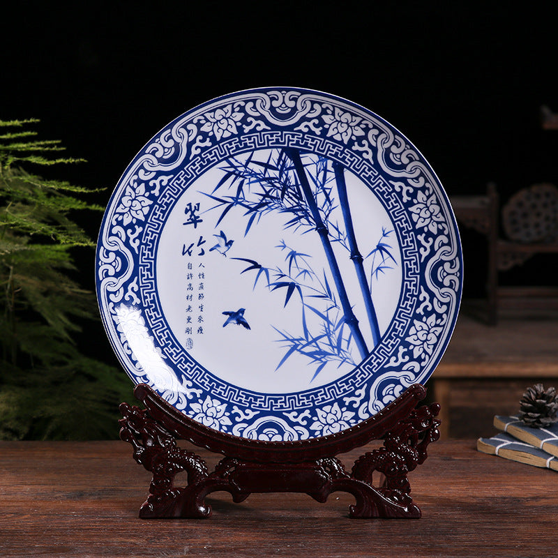 Jingdezhen Blue & White Porcelain Plates - Hand-Painted Chinese Decor (25cm Diameter, 16 Classic Designs, 1000g)