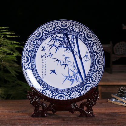 Jingdezhen Blue & White Porcelain Plates - Hand-Painted Chinese Decor (25cm Diameter, 16 Classic Designs, 1000g)