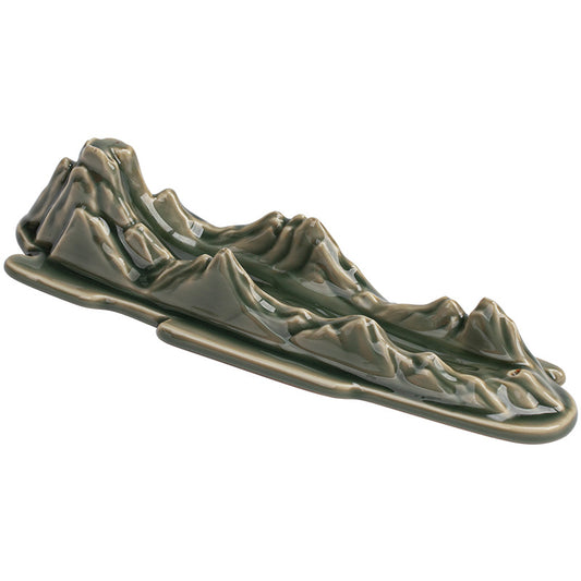"A Thousand Miles of Rivers and Mountains" Ceramic Incense Holder - Blue-Glazed Zen Incense Burner (21.7x5.3x5.5cm, 2.5mm Hole)