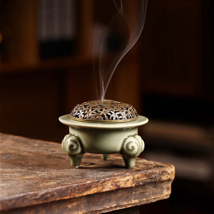 Ceramic Coil Incense Burner with Three Goats Design - Sandalwood and Seal Incense Holder